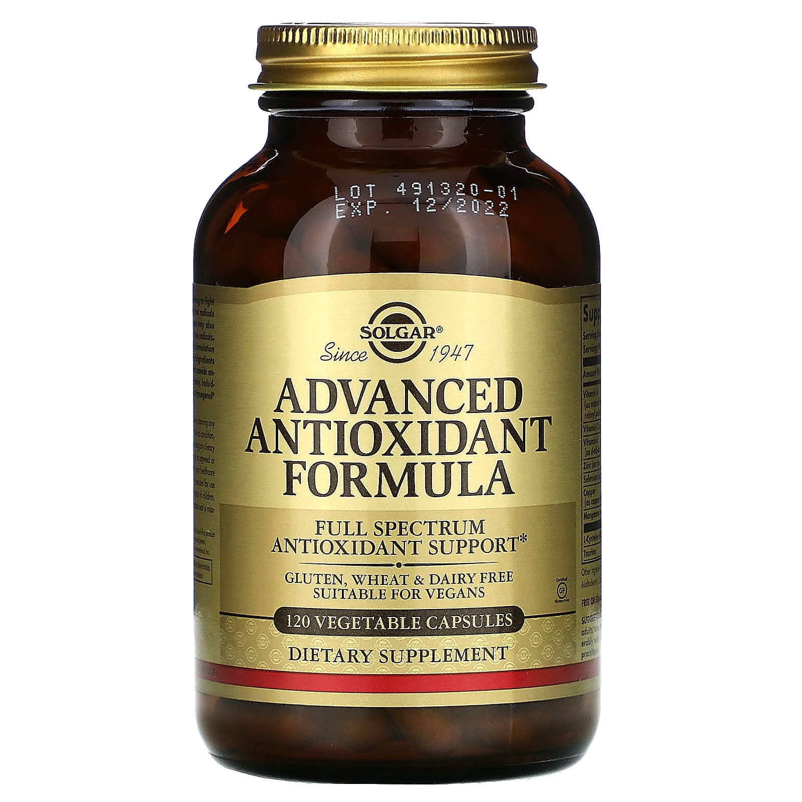 Solgar, Advanced Antioxidant Formula, 120 Vegetable Capsules UPC 033984010352 | HiLife Vitamins